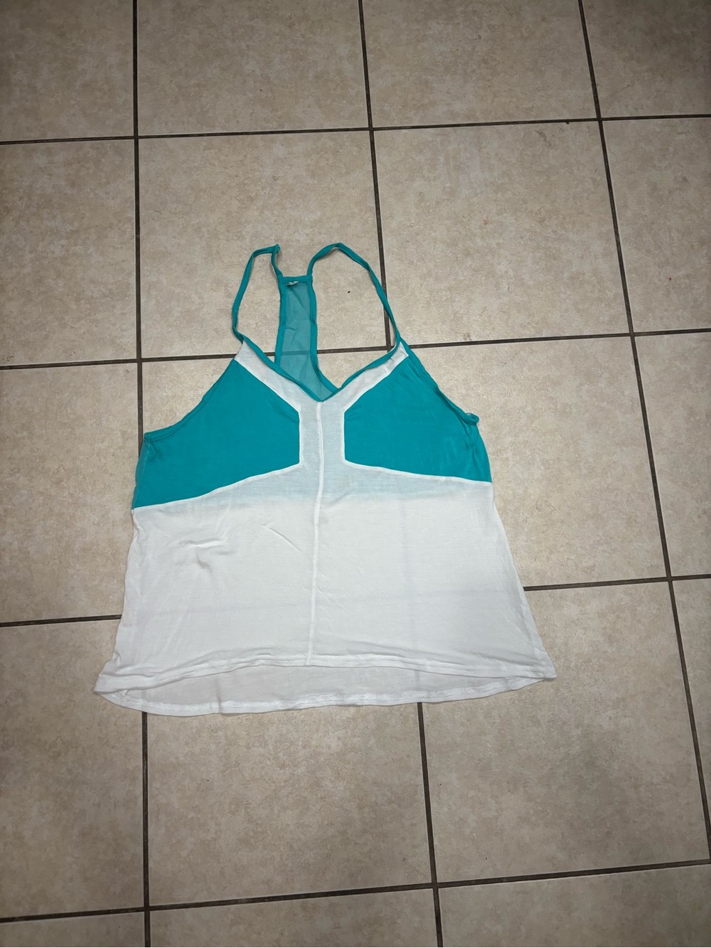 ALO Yoga Teal and White Colorblock Racerback Cami
